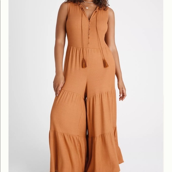 NWT Anthropologie Marina Tiered Wide-Leg Jumpsuit Orange Rust Small - Picture 13 of 13